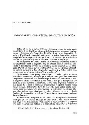 Fotografska ostavština Dragutina Parčića / Nada Grčević