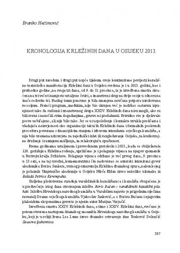 Kronologija Krležinih dana u Osijeku 2013. : [prilog] / Branko Hećimović