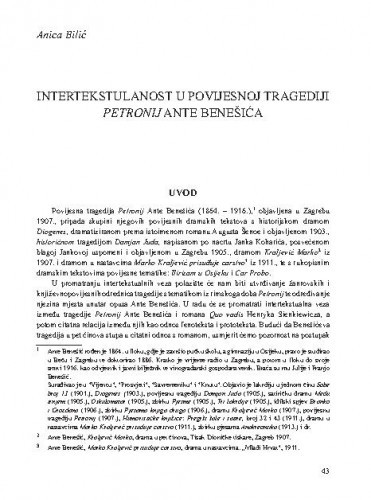 Intertekstualnost u povijesnoj tragediji Petronij Ante Benešića / Anica Bilić