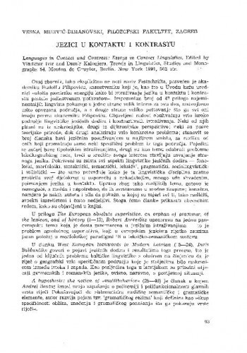 Jezici u kontaktu i kontrastu (Languages in contact and contrast / edited by Vladimir Ivir and Damir Kalogjera, New York 1991.) / Vesna Muhvić-Dimanovski