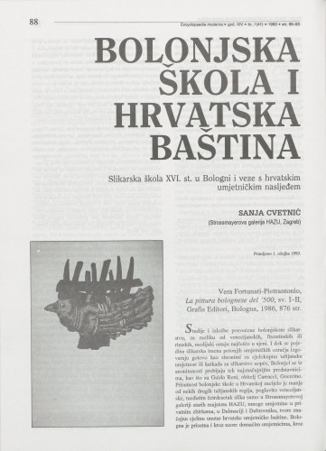Bolonjska škola i hrvatska baština : slikarska škola XVI. st. u Bologni i veze s hrvatskim umjetničkim nasljeđem / Sanja Cvetnić