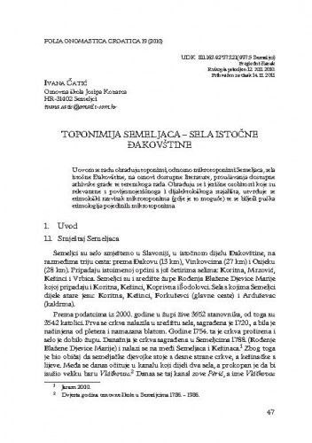 Toponimija Semeljaca - sela istočne Đakovštine / Ivana Čatić