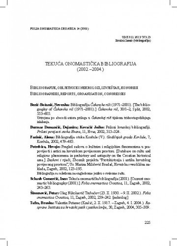 Tekuća onomastička bibliografija (2002.-2004.) / Ines Schaub Gomerčić