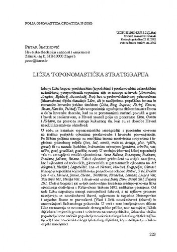 Lička toponomastička stratigrafija / Petar Šimunović
