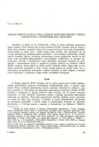 Prilog proučavanju veza Dubrovačke Republike i Trsta tokom XVIII. i početkom XIX. stoljeća / Ilija Mitić
