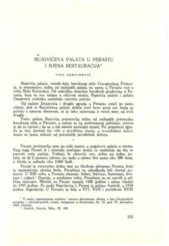 Bujovićeva palata u Perastu i njena restauracija / Ivan Zdravković