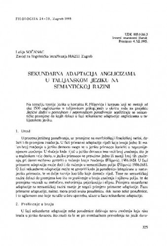 Sekundarna adaptacija anglicizama u talijanskom jeziku na semantičkoj razini / Lelija Sočanac
