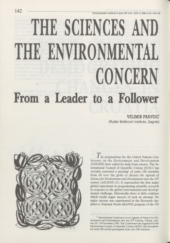 The sciences and the environmental concern : from a leader to a follower / Velimir Pravdić