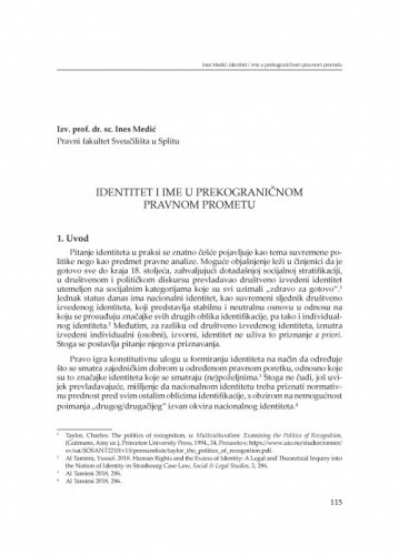 Identitet i ime u prekograničnom pravnom prometu / Ines Medić