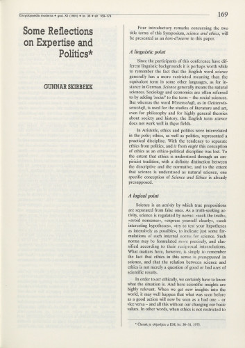 Some reflections on expertise and politics / Gunnar Skirbekk