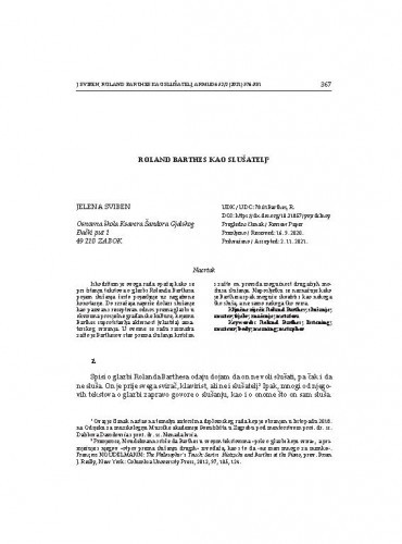 Roland Barthes kao slušatelj / Jelena Sviben