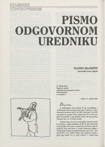 Pismo odgovornom uredniku [Encyclopaedije moderne] / Vlatko Silobrčić