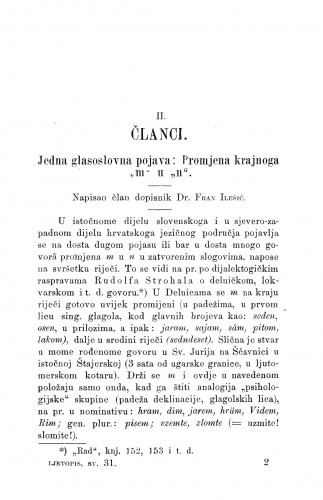 Jedna glasoslovna pojava: Promjena krajnoga "m" u "n" / F. Ilešić