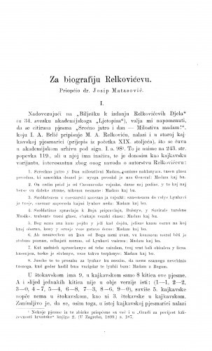 Za biografiju Relkovićevu / J. Matasović
