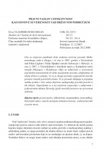 Pravni naslov i efektivnost kao osnove suverenosti nad državnim područjem / Vladimir-Đuro Degan