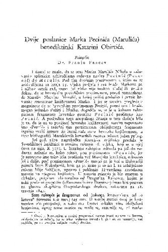 Dvije poslanice Marka Pecinića (Marulića) benediktinki Katarini Obirtića / Franjo Fancev