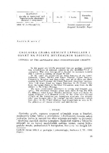 Geološka građa okolice Lepoglave i osvrt na pojave mineralnih sirovina / Antun Šimunić