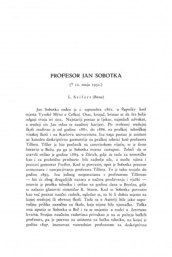 Profesor Jan Sobotka : [nekrolog] / L. Seifert