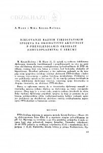 Djelovanje raznih tireostatskih spojeva na oksidativnu aktivnost P-Phenilendiamin oksidaze (ceruloplazmina) u serumu / A. Hahn i M. Keler-Bačoka