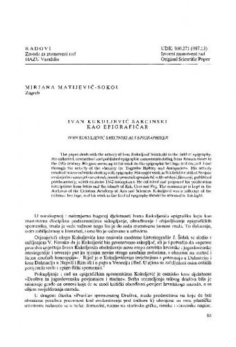 Ivan Kukuljević Sakcinski kao epigrafičar / Mirjana Matijević-Sokol