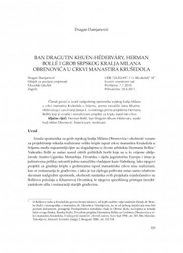 Ban Dragutin Khuen-Héderváry, Herman Bollé i grob srpskog kralja Milana Obrenovića u crkvi manastira Krušedola / Dragan Damjanović