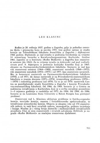 Leo Klasinc : [biografije novih članova Akademije]