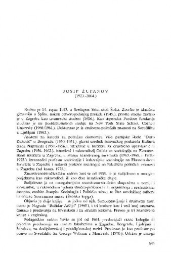 Josip Županov (1923.-2004.) : [nekrolog] / Zvonko Lerotić