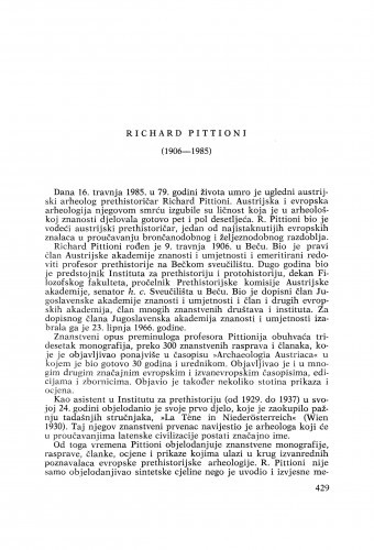 Richard Pittioni (1906-1985) : [nekrolozi] / Božidar Čečuk