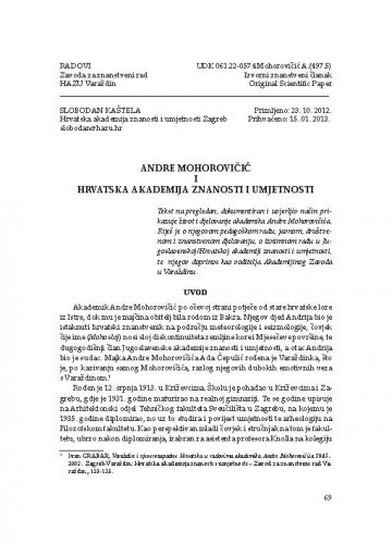 Andre Mohorovičić i Hrvatska akademija znanosti i umjetnosti / Slobodan Kaštela