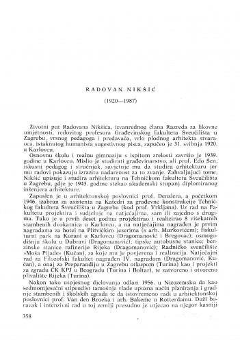 Radovan Nikšić (1920-1987) : [nekrolozi] / Drago Galić