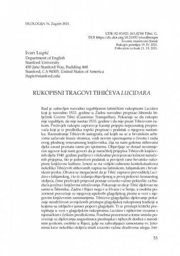 Rukopisni tragovi Tihićeva Lucidara / Ivan Lupić