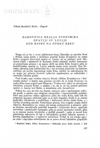 Darovnica kralja Zvonimira opatiji sv. Lucije kod Baške na otoku Krku / N. Bonifačić Rožin