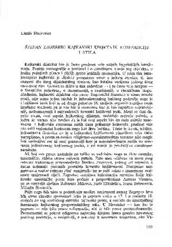 Štefan Zagrebec kajkavski umjetnik kompozicije i stila / Laszló Hadrovics