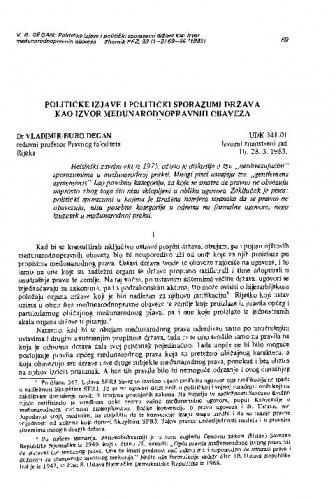 Političke izjave i politički sporazumi država kao izvor međunarodno-pravnih obveza / Vladimir-Đuro Degan