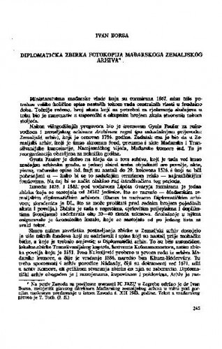 Diplomatička zbirka fotokopija Mađarskoga zemaljskog arhiva / Ivan Borsa