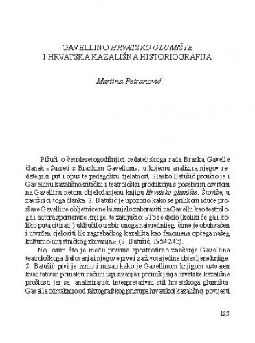 Gavellino Hrvatsko glumište i hrvatska kazališna historiografija / Martina Petranović