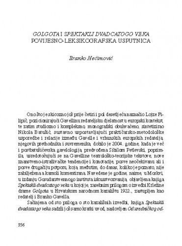 Golgota i Spektakli dvadcatogo veka povijesno-leksikografska usputnica / Branko Hećimović