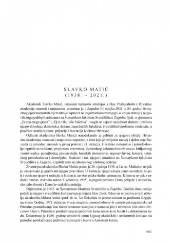 Slavko Matić (1938.-2021.) : [nekrolog] / Igor Anić