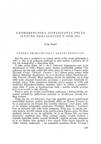 Geomorfološka istraživanja polja istočne Hercegovine u god. 1951. / J. Roglić