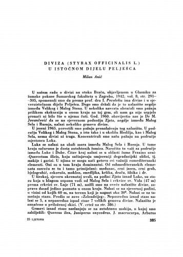Diviza (Styrax officinalis L.) u istočnom dijelu Pelješca / M. Anić