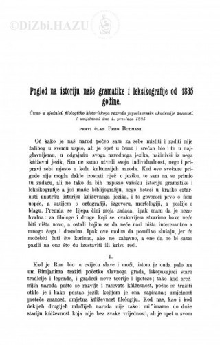 Pogled na istoriju naše gramatike i leksikografije od 1835 godine / P. Budmani