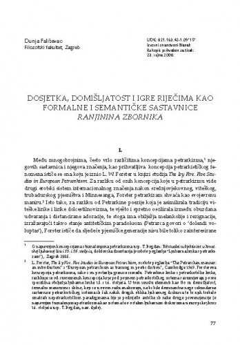 Dosjetka, domišljatost i igre riječima kao formalne i semantičke sastavnice Ranjinina zbornika / Dunja Fališevac