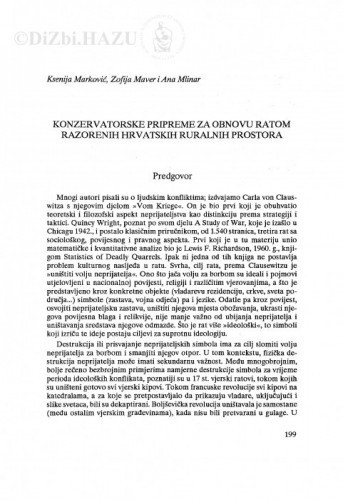 Konzervatorske pripreme za obnovu ratom razorenih hrvatskih ruralnih prostora / Ksenija Marković, Zofija Mavar, Ana Mlinar