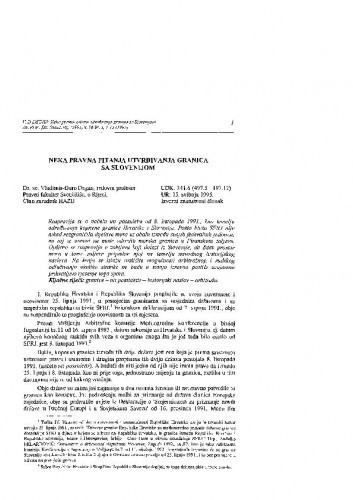 Neka pravna pitanja utvrđivanja granica sa Slovenijom / Vladimir-Đuro Degan
