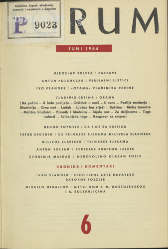 God. 3(1964), knj. 5, br. 6 / glavni i odgovorni urednik Ivo Frangeš