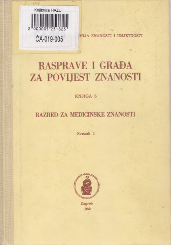 Rasprave i građa za povijest znanosti [5] / urednici Branko Kesić, Biserka Belicza