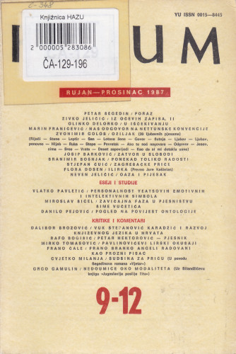 God. 26(1987), knj 54, br. 9-12 (rujan-prosinac) / glavni i odgovorni urednik Slavko Mihalić
