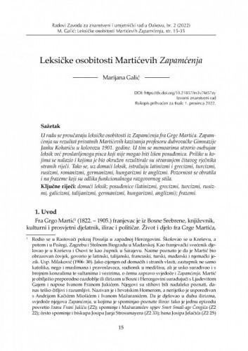 Leksičke osobitosti Martićevih Zapamćenja / Marijana Galić