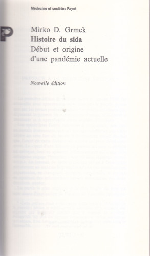 Histoire du sida : début et origine d'une pandémie actuelle / Mirko D. Grmek