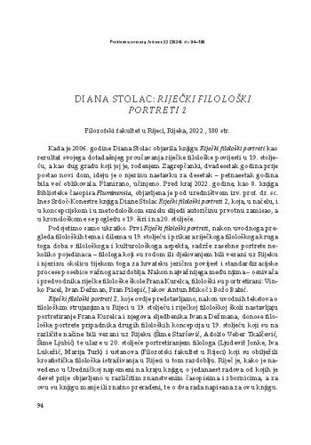 Diana Stolac: Riječki filološki portreti 2, Filozofski fakultet u Rijeci, Rijeka, 2022. : [prikaz] / Sanja Holjevac